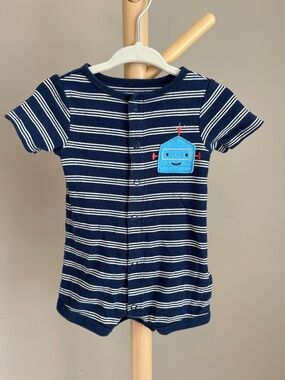 ⭐️⭐️PICK 5 / $20 Simple Joys Navy Stripe Robot Appliqué Short-Sleeve Baby Romper